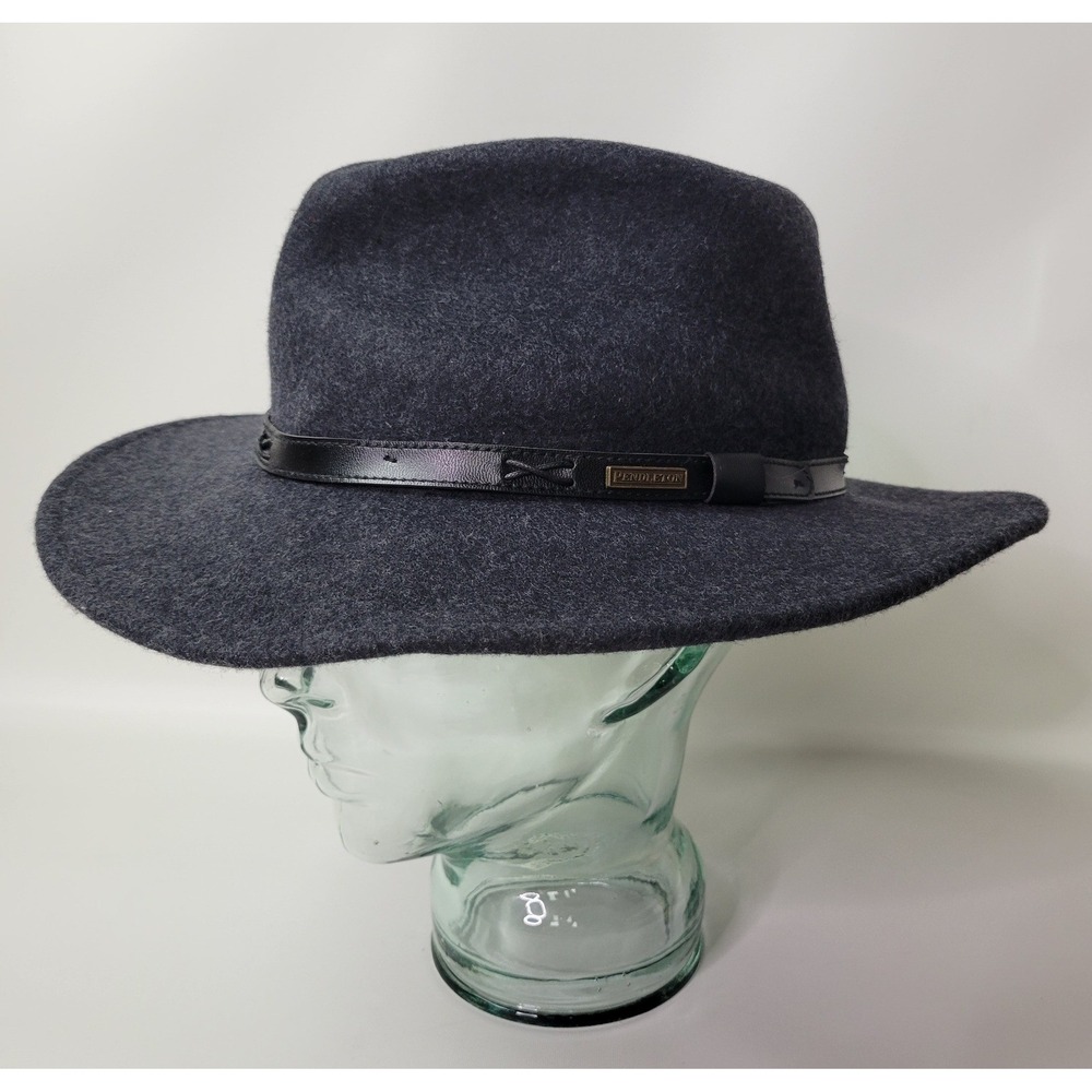 Pendleton Charcoal Grey Wool Fedora Explorer Hat Leather Band AB202-71035 Mens L